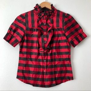 Buffalo Plaid Ruffle Silk Blouse Shirt Top